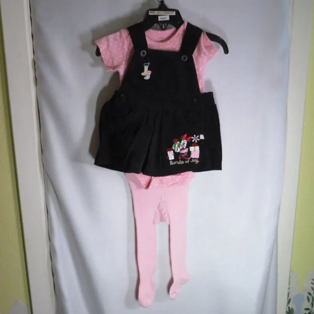 Baby Disney corduroy jumper Christmas embroidered w bodysuit & tights 3pc